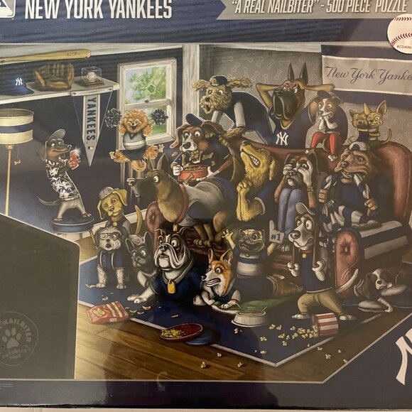 BRAND NEW SEALED New York Yankees "A Real Nailbiter" 500 Piece Puzzle MLB Dogs - Picture 2 of 14